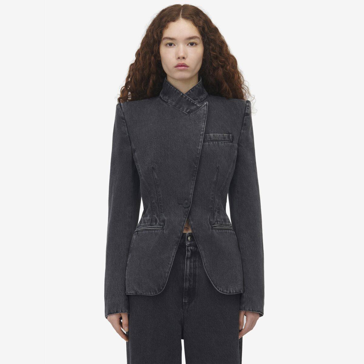 Alexander McQueen Women's Black Twisted Spliced Denim Jacket - 0 (Cotton)